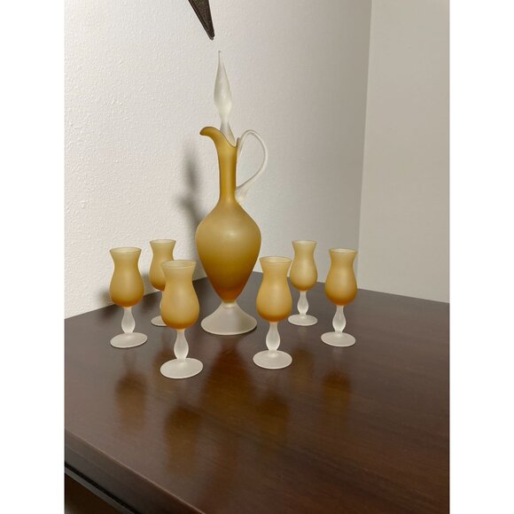 Vintage MCM Italian Empoli Carlo Moretti Satinato Frosted Amber Glass Decanter S - Picture 2 of 9